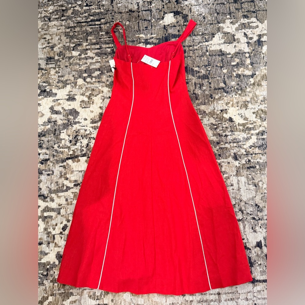 Chic Red Maxi Dress with white piping detail